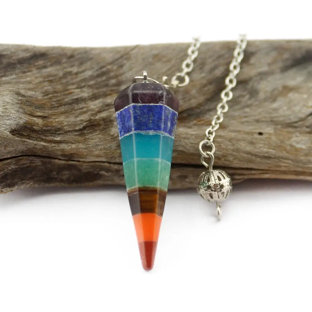 1pc Reiki Energy Crystal 7 Chakra Natural Stone Point Dowsing Pendulum Necklace Pendant for Men Women Divination image 3