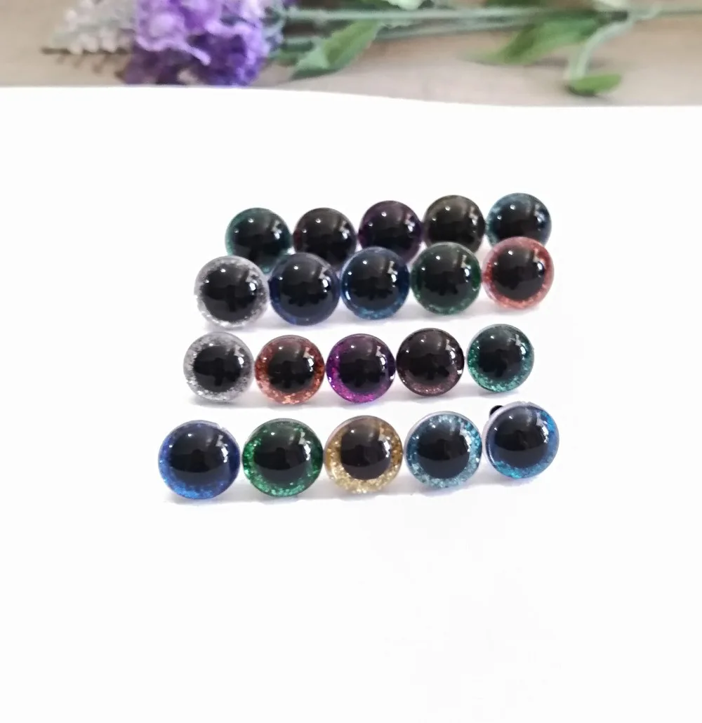 Ojos redondos de plástico transparente para juguete, Ojos de seguridad, brillo, no tejidos, arandela suave, opción de color, 9mm, 10mm, 11mm, 12mm, SW-20set/lote