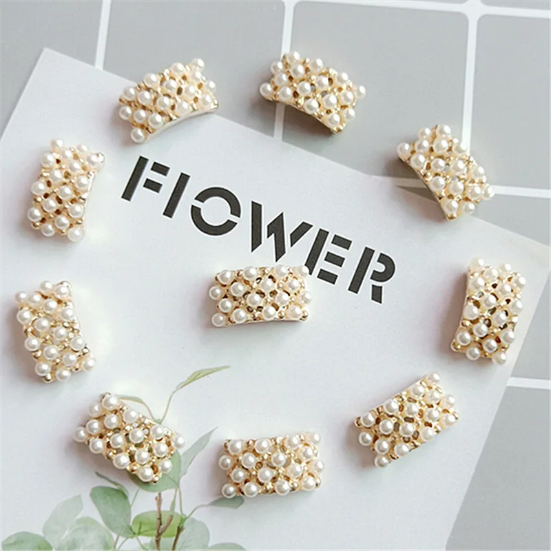 10 Pcs/Lot Arch Rhinestone Diamond Pearl Buttons Alloy DIYHandmade Hair Accessories Necklace Mobile Beauty Key Ring Jewelry