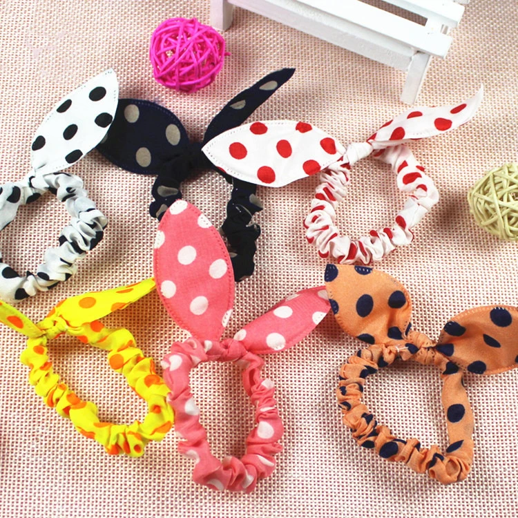 10PCS/lot Fashion Girls Hair Band Mix Styles Polka Dot Bowknot Rabbit Ears Elastic Hair Ropes Ponytail Holder for Woman Headwear