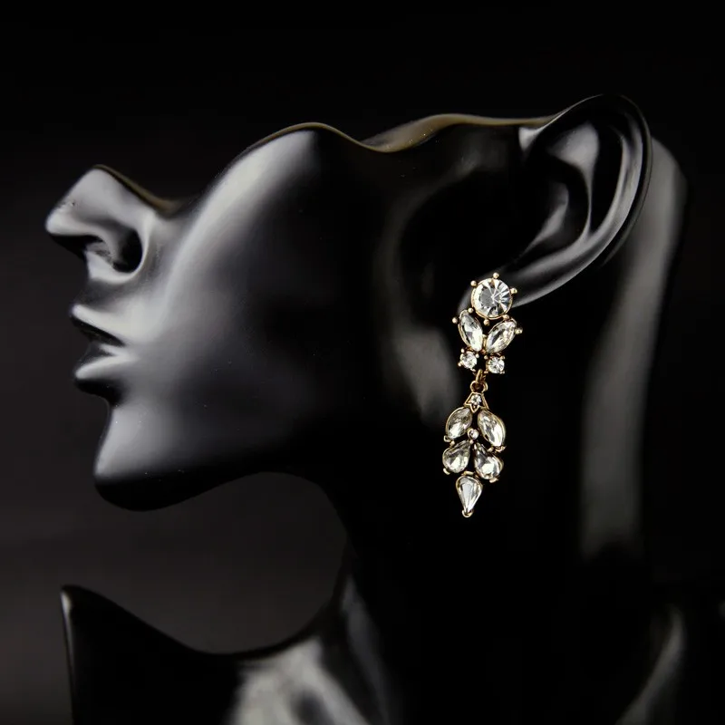 LUBOV Shining Crystal Rhinestone Inlaid Drop Earrings Golden Flower Design Drop Earrings Vintage Jewelry for Women Girls