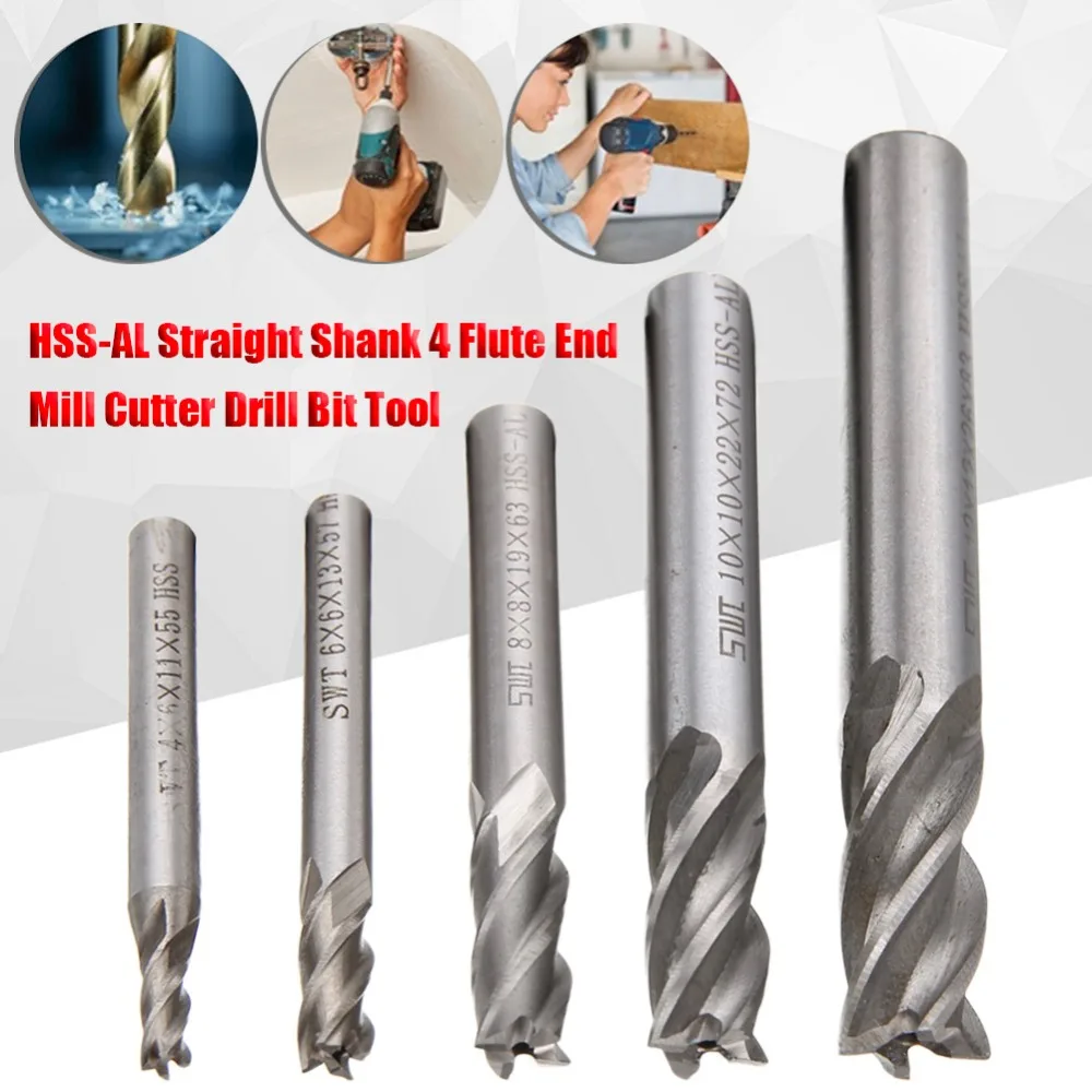 1PCS HSS-AL Straight Shank 4 Flute End Mill Cutter Drill Bit Tool ( 4/6/8/10/12mm)