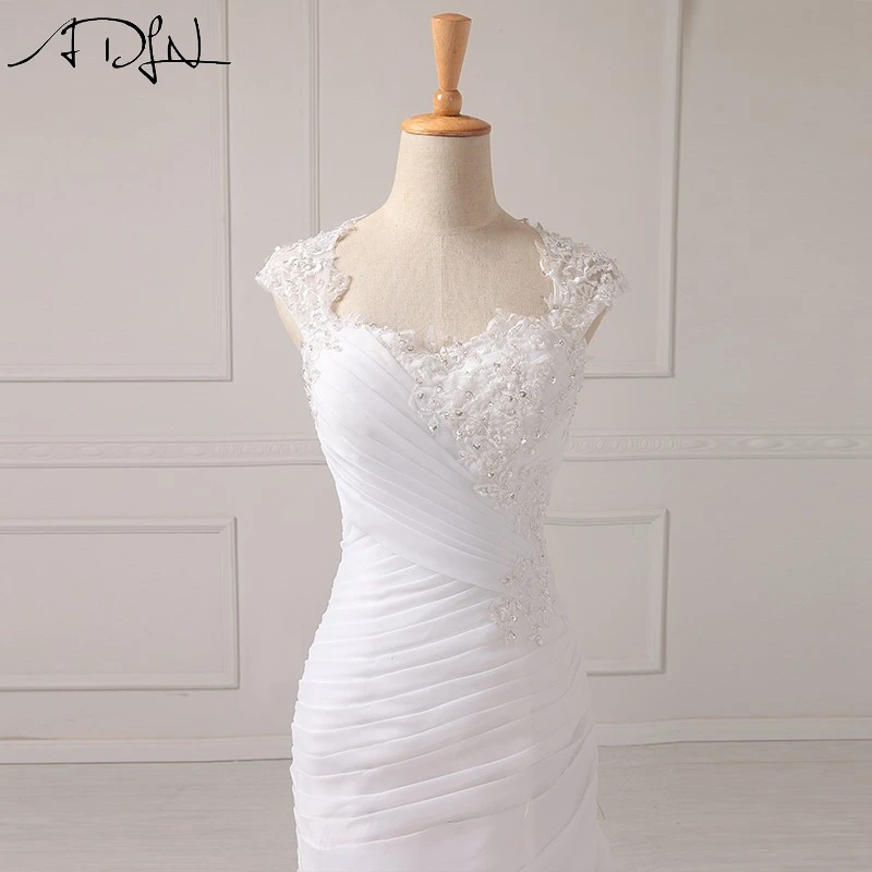 ADLN eleganckie suknie ślubne syrenka z zakładką krótki kimonowy rękaw Illusion powrót biały/Ivory Organza suknia ślubna Vestidos de Novia