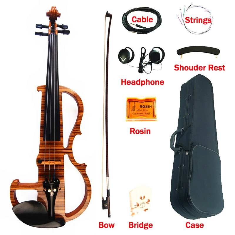 Professional Advanced Electric Violin 4/4 HandMade Zebrawood Laminate Visual Art Violino With Ebony Parts Case Bow Rosin strings