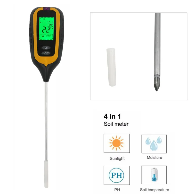 Soil PH Meter Soil Tester PH Moisture Meter Temperature Sunlight Intensity Measurement Analysis Acidity Alkali