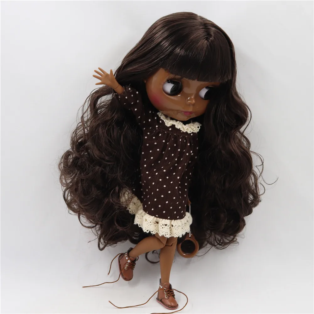 ICY DBS Blyth doll super black darkest skin Glossy face joint body dark Brown hair.No.BL0222/950