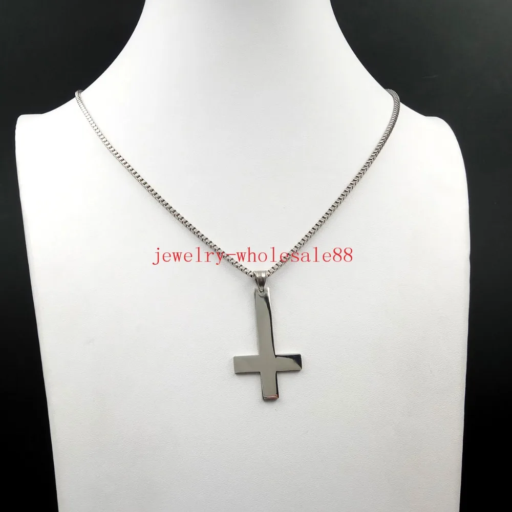 10pcs Lot  Religious stainless steel Inverted cross Pendant Tag Charms necklace