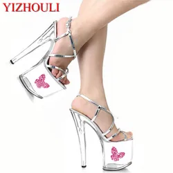 8 inch sexy silver sparkling crystal sandals, party shoes, 20 cm high heels sexy nightclub show high heels sandals