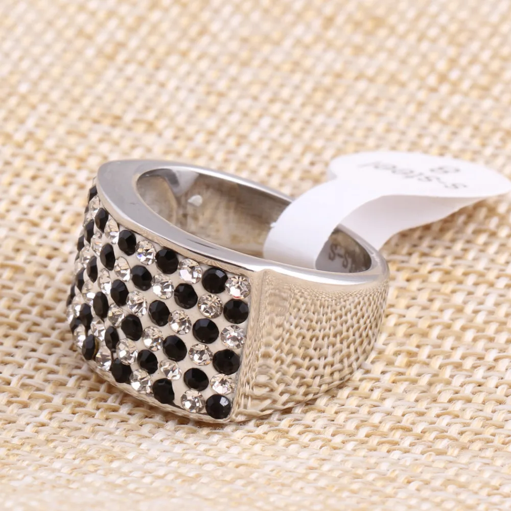 Fashion Crystal Jewelry Black Dots Rings For Party Gift 316 Stainless Steel Women Ring Wholesale Jewelry Supplier