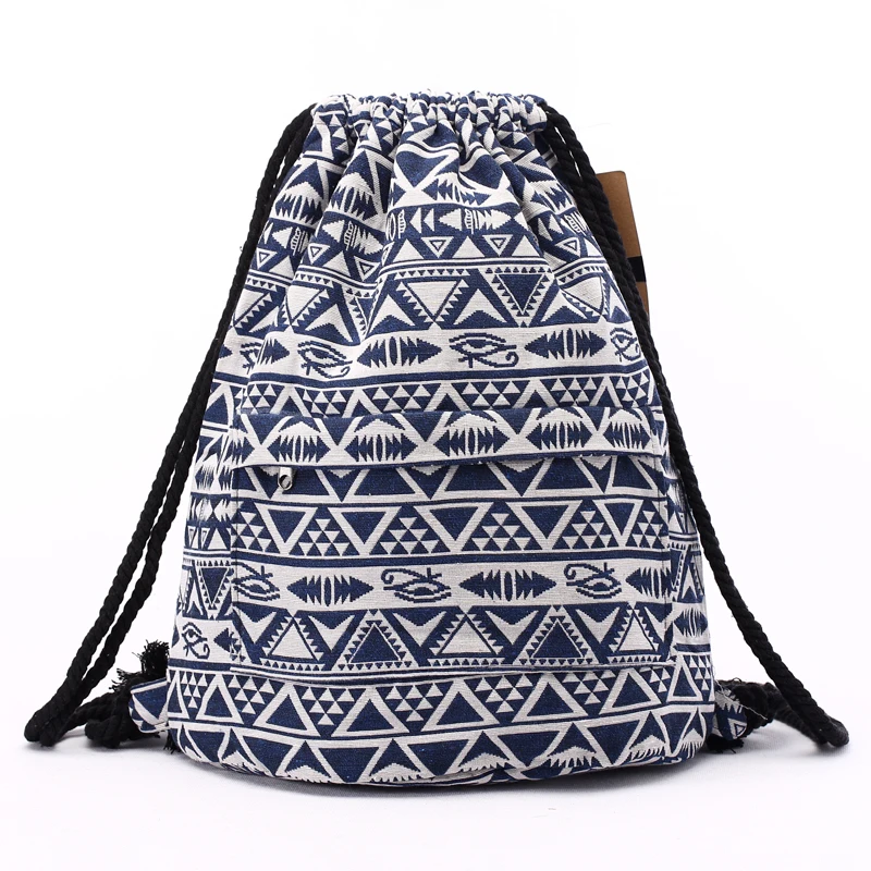 Annmouler Vintage Bacpacks Women Aztec Chic Drawstring Backpack Gypsy Bohemian Hobo Bag Folk Tribal Ethnic Fabric String Bag