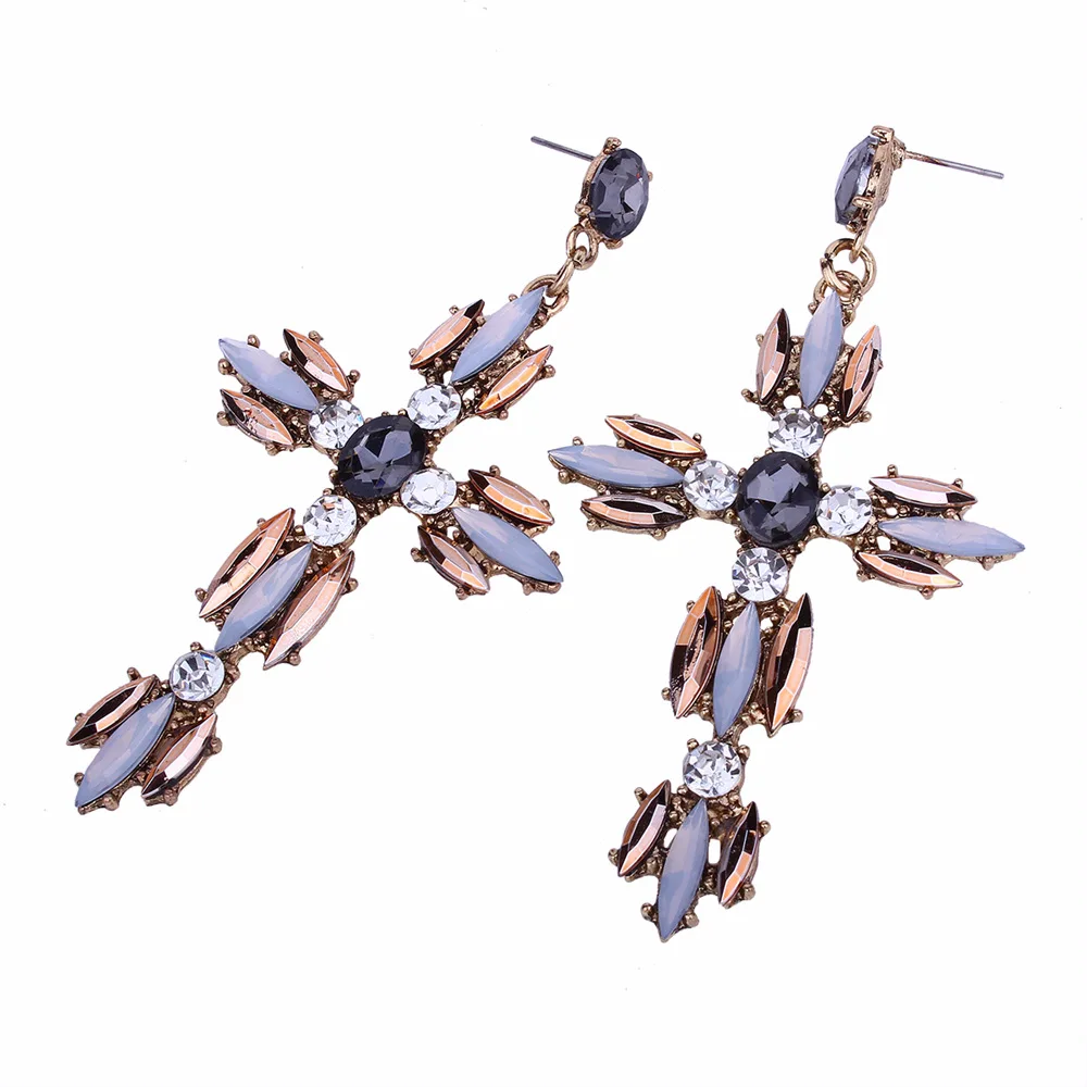 Trendy Rhinestone Cross Earrings For Women Big statement Earring 2021 crystal summer earing fashionable fall jewelry