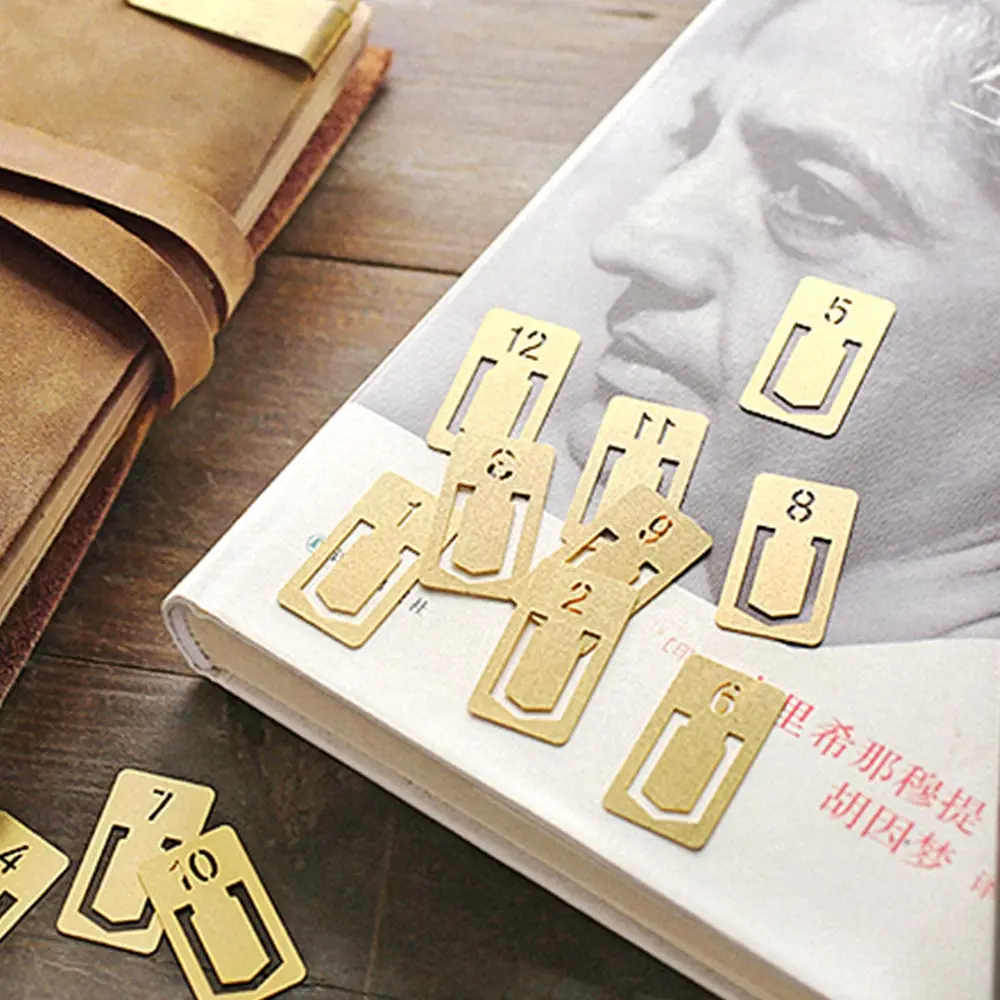 brass numbers Paper Clip Bookmark Books index Clips Teacher Gift School Office Supplies Stationery Student Escolar 12 pcs/pack