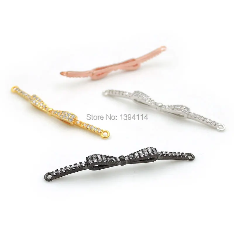 

38*2.5*3mm Micro Pave Clear CZ Arc Bar Connector Of Bowknot Fit For Women As DIY Bracelets Accessory