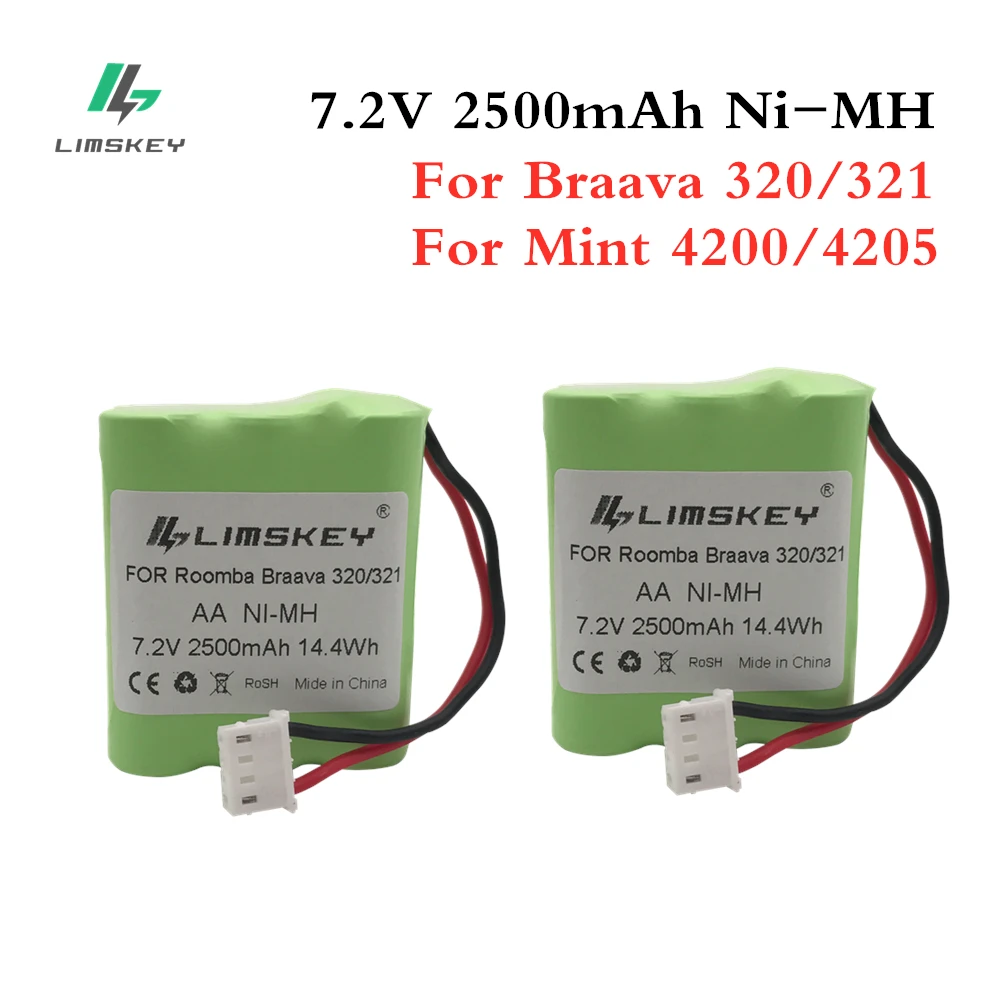 

Limskey 2PCS 7.2V 2.5Ah 2500mAh Battery For iRobot Braava 320 321/Mint 4200 4205 Floor Cleaner Robot 4408927