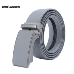 Cinturón de cuero genuino de lujo para hombre, correa de marca famosa, hebilla automática de Metal, 3,5 cm, color gris