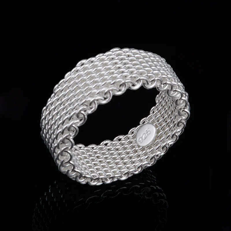 Fashion Ring Silver plated color Jewelry Woven Mesh Belt Reticulocyte Rings For Women Anillos Mujer Bague Anel Bague Aneis