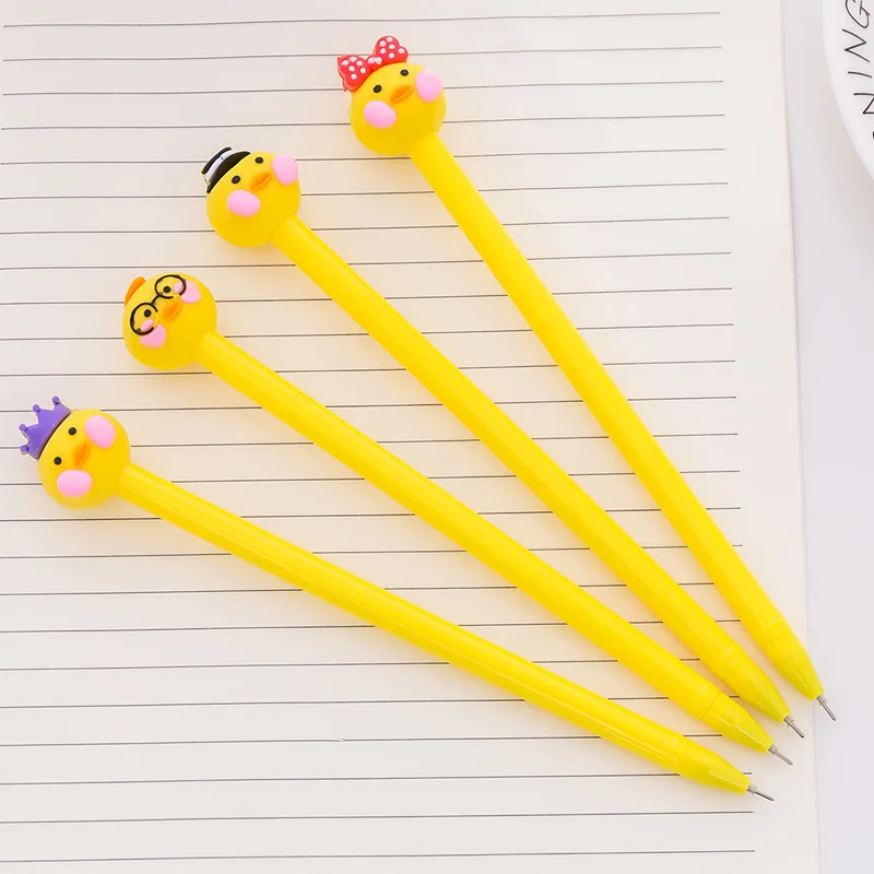 40pcs Lovely Cartoon Yellow Duck Neutral Pen Japanese and Korean Net Red Duck 0.5 Mm Black Student Signature Pens for School