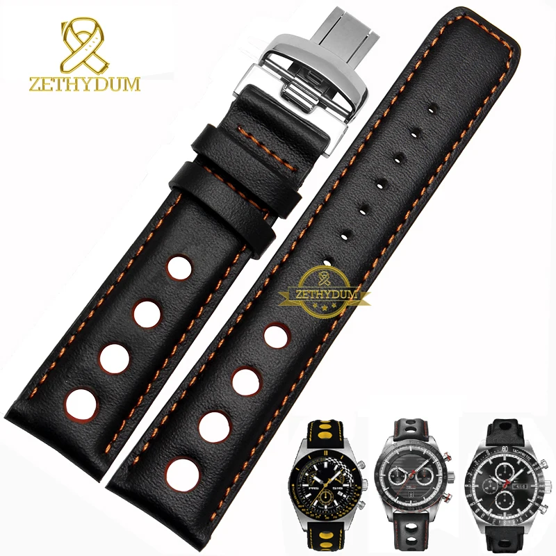 20mm Watchband Genuine Leather Strap for Tissot PRS516 Series Men‘s Watches Band With Butterfly Clasp Black Brown