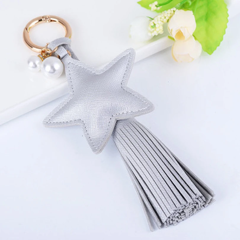 PU Leather Tassel With Star Bags Pendant Car Keychain Fashion Women Handbag Jewelry Gift R282