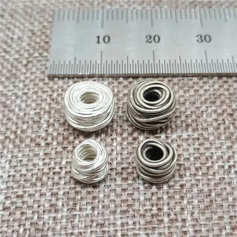 2 Thai Karen Hill Tribe Silver Wired Spacer Beads 6mm 9mm for Bracelet Necklace