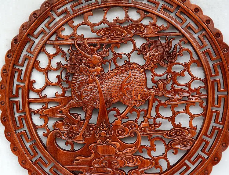 Dongyang wood carving camphorwood Chinese style decoration wall hanging round the living room entrance background mural hanging