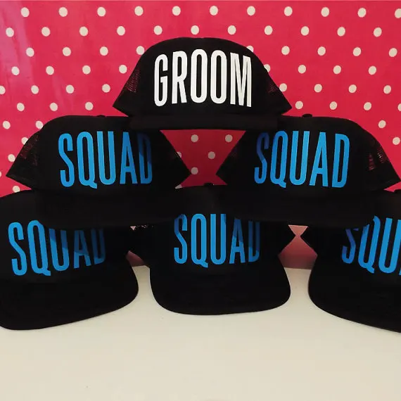 Personalize GROOM SQUAD wedding groomsmen Bachelorette party Mesh Trucker Snapback trucker hats caps gifts favors decoration