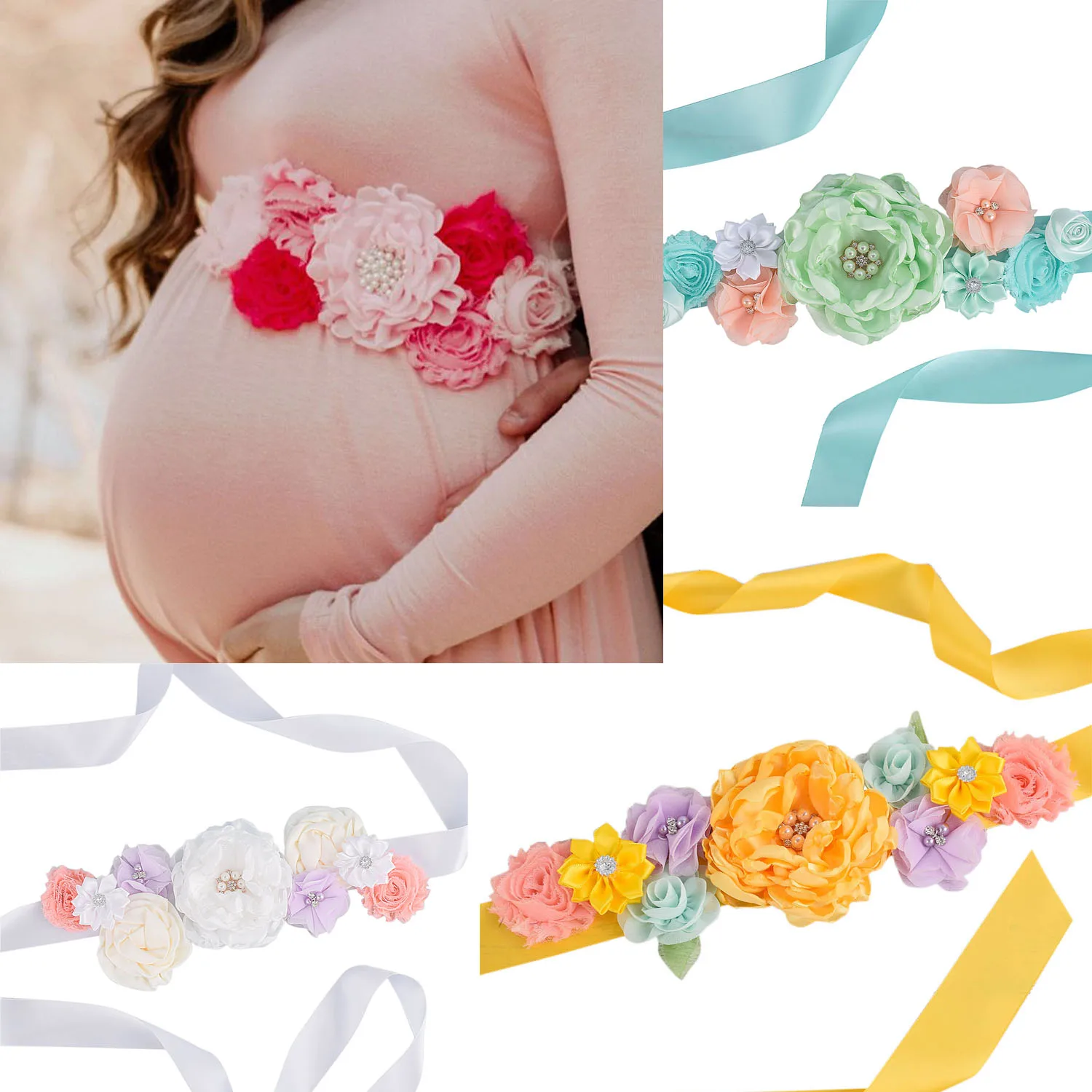 

Flower Sash Floral Maternity Sash Pregnancy Belly Belt Photo Props Gift Baby Shower Party Flower Girl Belt