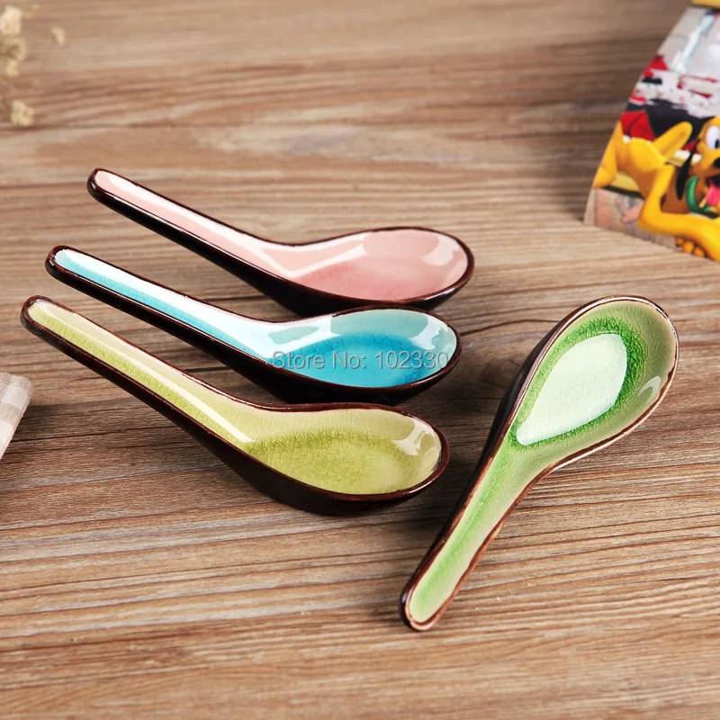 100pcs Creative Ice Cracked Glaze Spoons Ceramics Tablespoon Soup Spoon Honey Coffee Spoon Home Restaurant Tableware