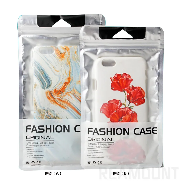 

300 pcs OEM Aluminum bag Zipper Retail Plastic Packaging Opp Bags For iPhone Samsung Cell Phone Case Hang hole Package Bag