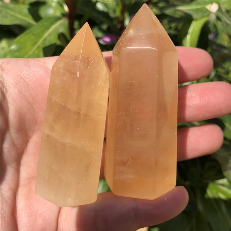 2 pieces  Natural Yellow Calcite Stone Crystal Obelisk Quartz Wand calcite stone Point Mineral Specimen reiki Healing