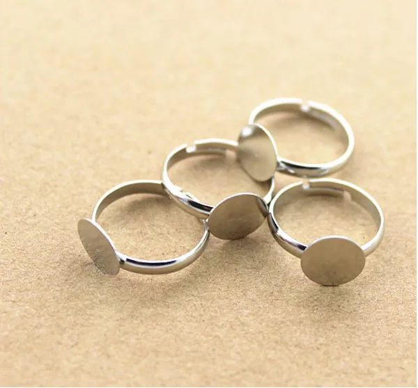 20pcs 10mm Pad Diy Silver -Plated Ring Base Anillo Adjustable Ring Blanks Glue On Cabochon Rings Findings Material For Handmade