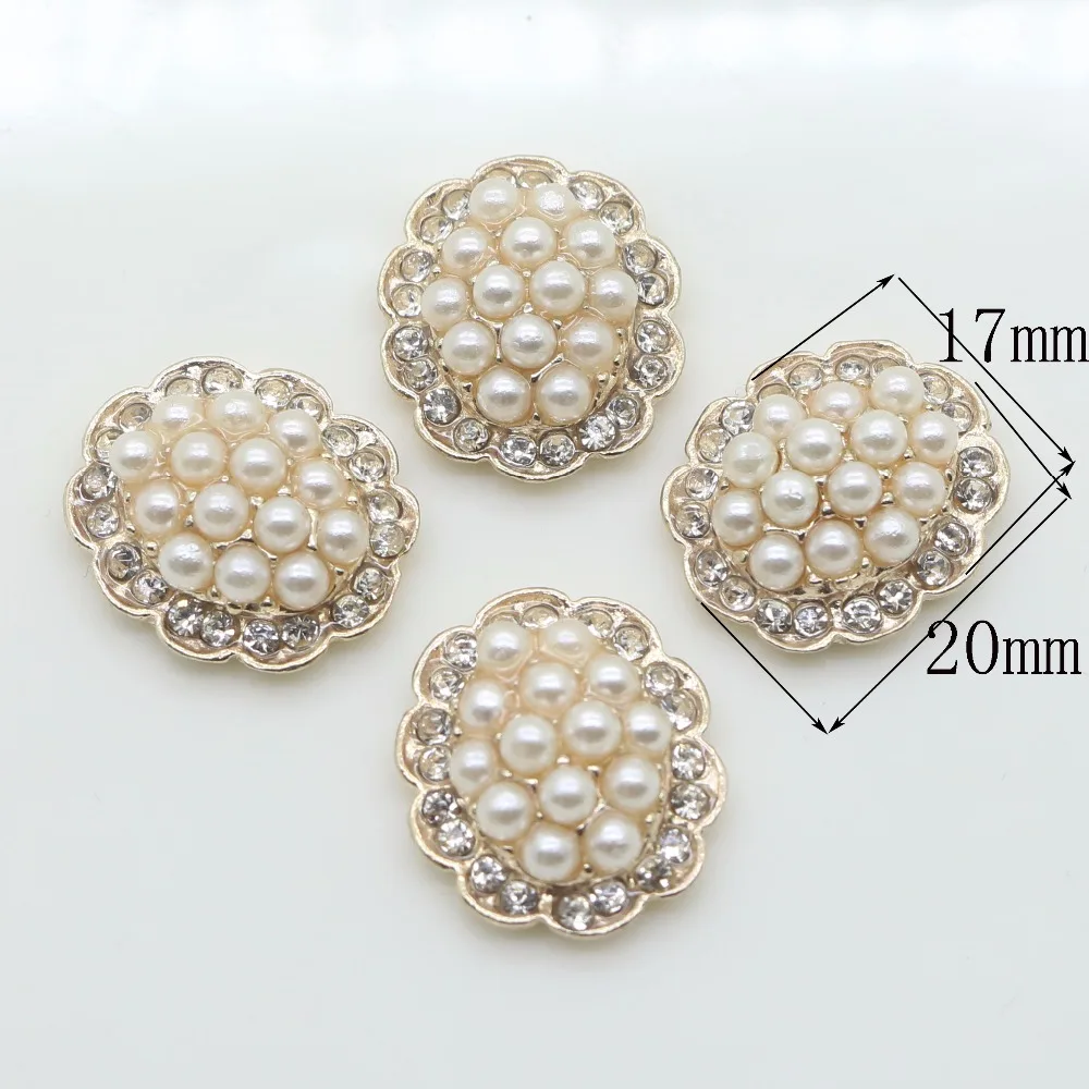 New 100PCS 17*20mm  Oval Pearl Rhinestone Buttons Metal Buttons DIY For Wedding Invitation Shiny Girl Hair Accessories