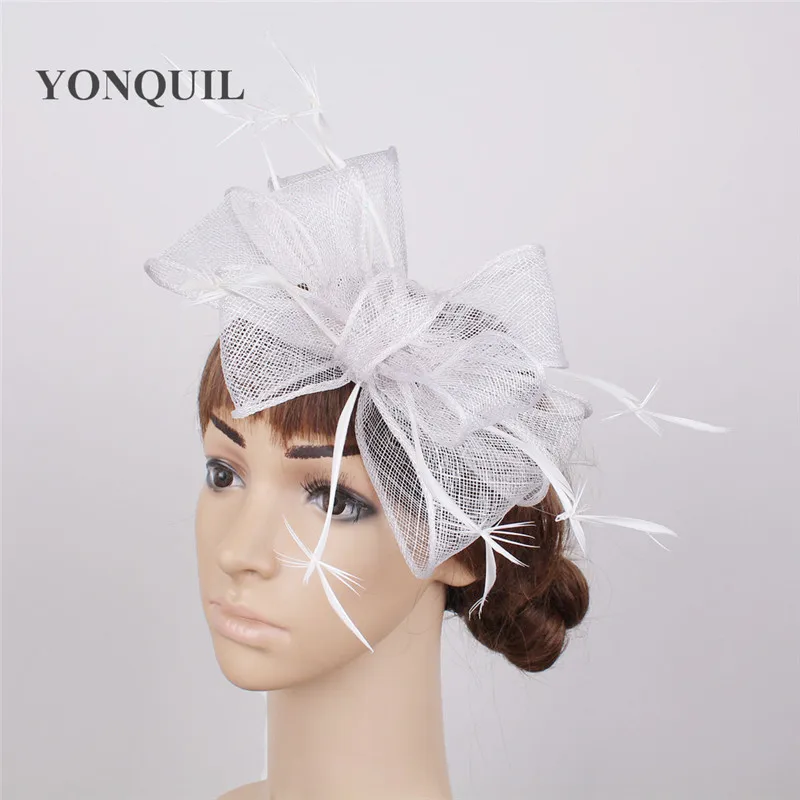 

New Ladies White Sinamay Fascinators Church Vintage Fashion Women Wedding Party Elegant Big Bowknot Hair Accessories MYQ117