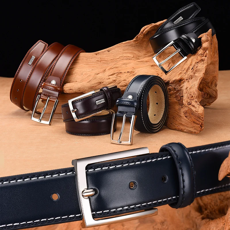 Men Genuine Leather Belt Fashion Real Leather Belts For Men With Single Prong Buckle Dress Black Cowskin Belt Ceinture Homme