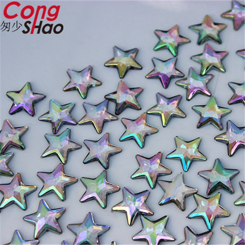 Cong Shao 200PCS 12mm Five pointed star Acrylic Rhinestone stones and crystals Flatback For DIY Clothes Decoration Craft CS86