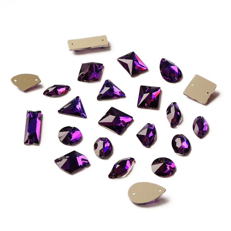 Lila Samt-Glas-Strass-Applikationen zum Aufnähen, Glitzernde Verzierungen für Hochzeitskleider, DIY-Design, Nähzubehör – Detail 4