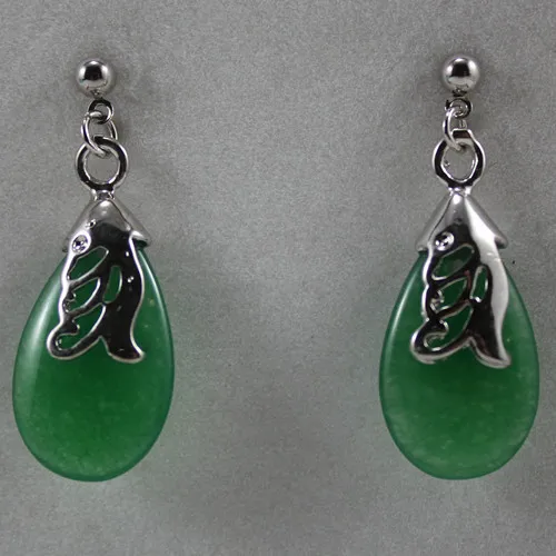 

Free Shipping ER00099 Elegant Natural jade Drop Earring