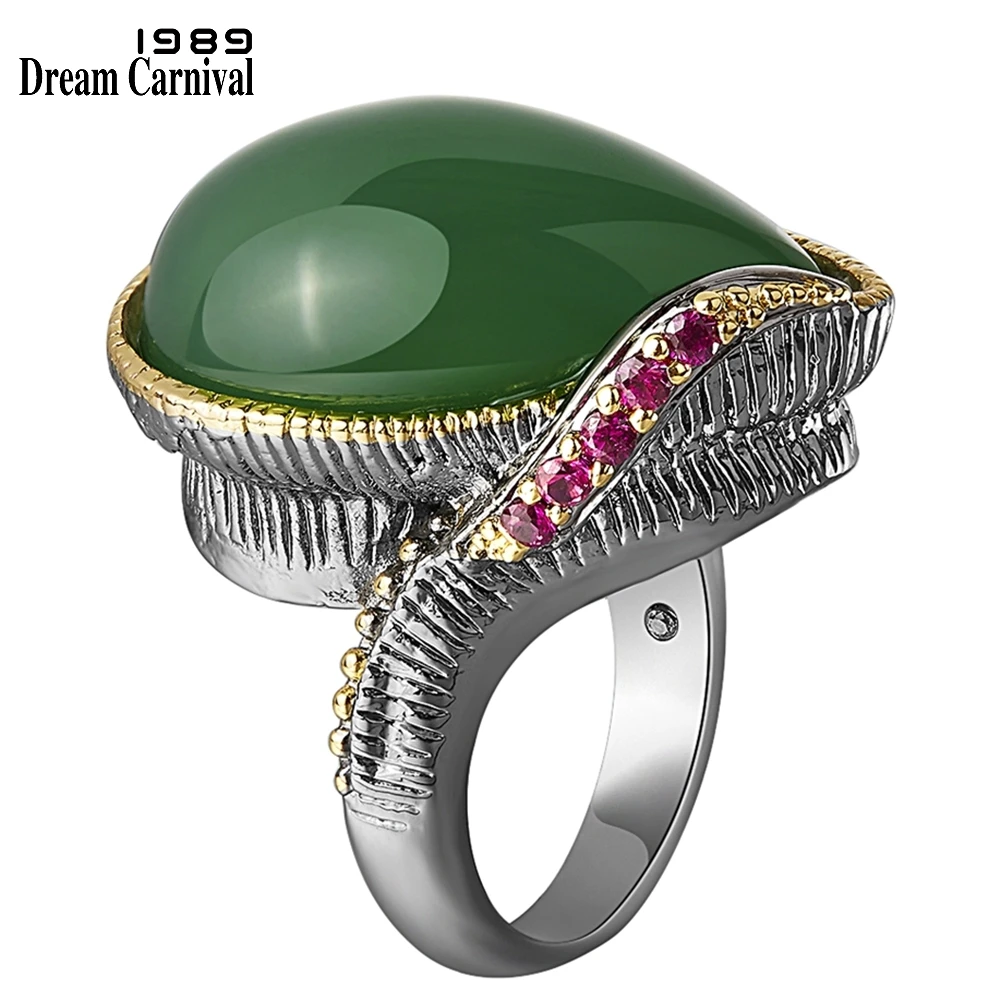 DreamCarnival 1989 Amazing Price Vintage Rings Women Wedding Anniversary Green Fuchsia Zircon Golden Color Edges Jewelry WA11614