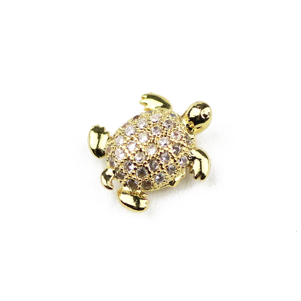 BTFBES 4pcs Tortois Copper Beads Micro Pave White Zircon little turtle Charms Spacer Loose Beads for Jewelry bracelet making DIY