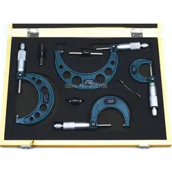 0-25mm,25-50mm,50-75mm,75-100mm Outside Micrometer Set  Ratchet Stop Type 4pcs/set 0-100mm thickness gauge measuring tools