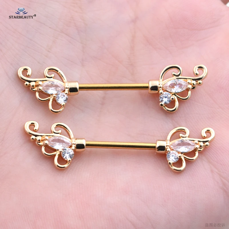 Starose 1 زوج 14 جرام الفولاذ المقاوم للصدأ الحديد مثير حلقات للحلمات من الفولاذ مع الزركون للنساء اللولب الحلمة ثقب المجوهرات