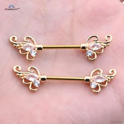 Starose 1 Pair 14G Stainless Steel Barbell Sexy Nipple Rings with Zircon for Women Helix Nipple Piercing Jewelry