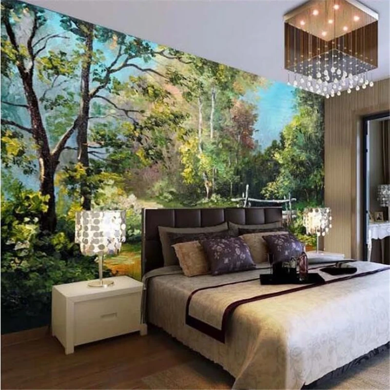 

papier peint Custom wallpaper 3d photo murals huge hand-painted landscape oil painting background wall trees forest 3d wallpaper