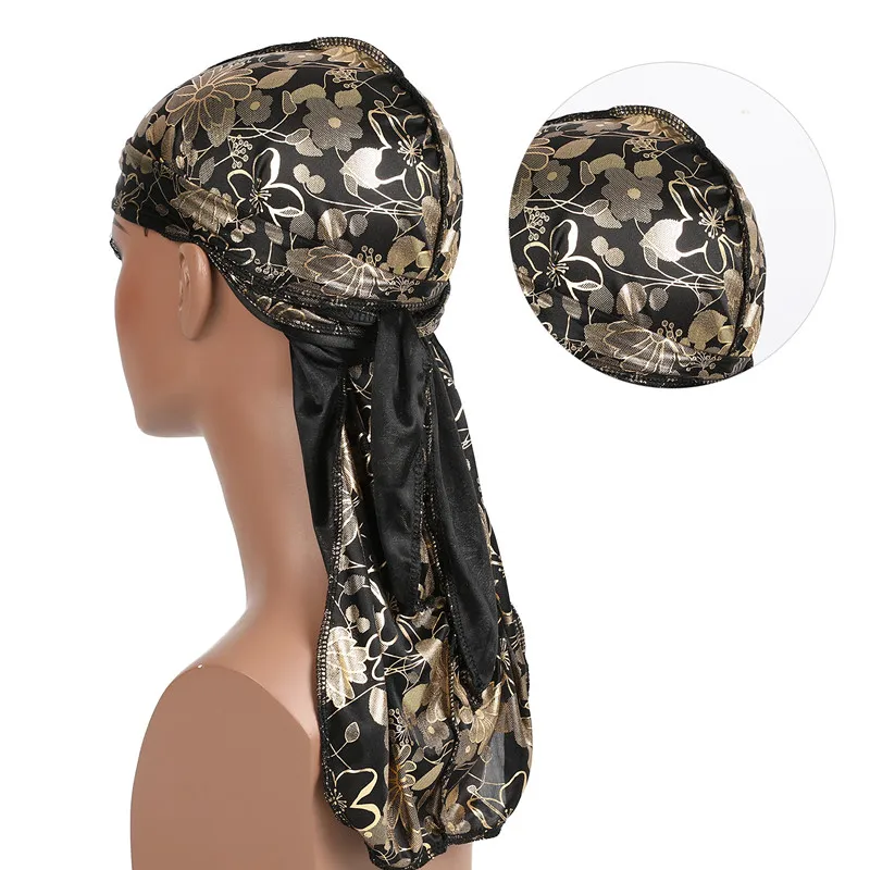 

Hair Accessories Drill Silky Floral Durag Bandanas Hoop Hats For Women Men Long Tail Pirate Hat Waves do doo du rag Turban Cover