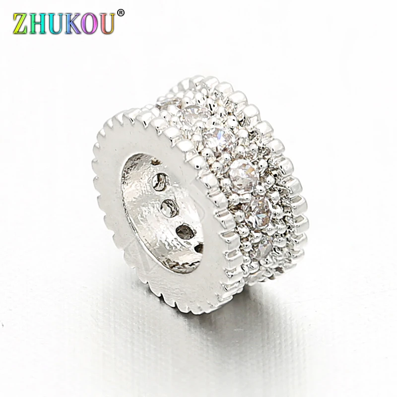 7mm Inlay Clear Cubic Zirconia Round Hollow Spacer Beads DIY Jewelry Bracelet Necklace Making, Model: VZ102