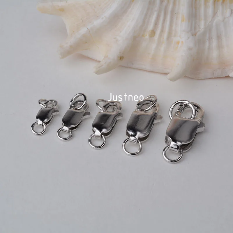 Solid 925 Sterling Silver Lobster Claw Trigger Clasp with Closed Jump Rings for Necklace/bracelet Jewelry, Rhodium plated, 1 pc