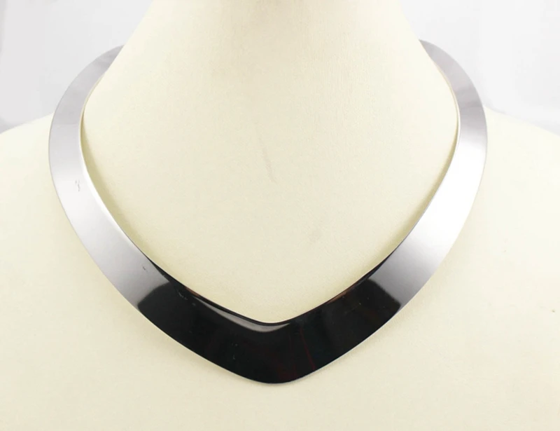 316l Stainless Steel Steel Color Torques Necklace V Shape Collar Choker Jewelry Women Torques Christmas Present