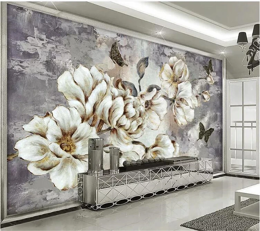 

wellyu Custom Wallpaper wall papers home decor European retro hand-painted flower 3D solid background wall decorative paintin