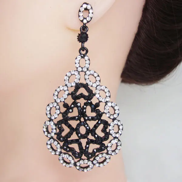 

Винтажные серьги в викторианском стиле, полые каплевидные серьги, черные кристаллы со стразами