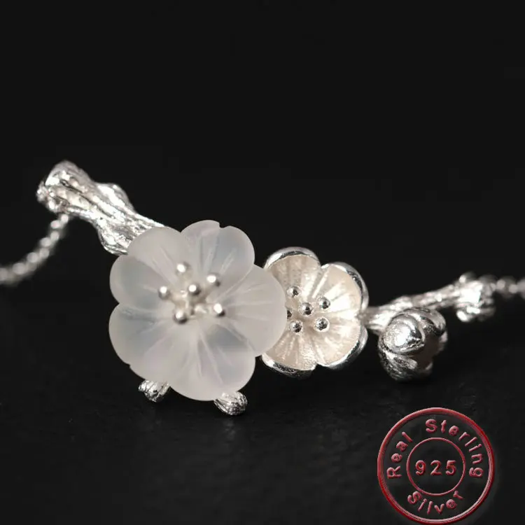 

Amxiu Luxury Natural Crystal Branch Flower Necklace Handmade 925 Silver Jewelry For Women Girls Accessories Valentine's Day Gift